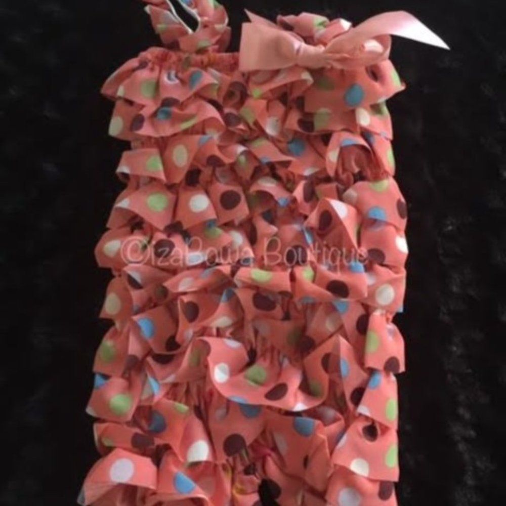 Peach Polka Dot Satin Romper  RPPD  Large 2T-3T  NWT Boutique